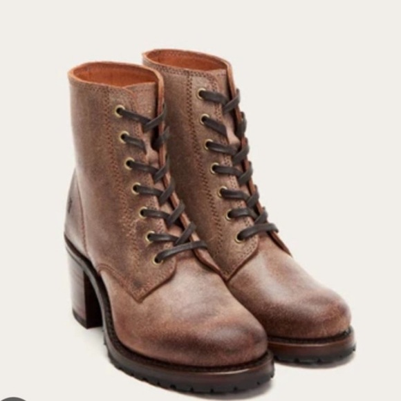 Frye Shoes - Frye Sabrina 6G Brown Lace Up Leather Boot Size 7.5